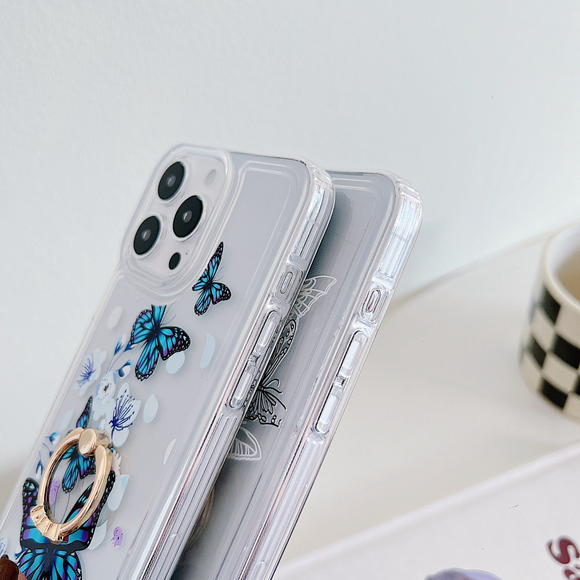 For iPhone 15 Pro Case Butterfly Pattern Printing TPU Airbag Phone Cover with Kickstand For iPhone 15 Pro Case Butterfly Pattern Printing TPU Airbag Phone Cover with Kickstand